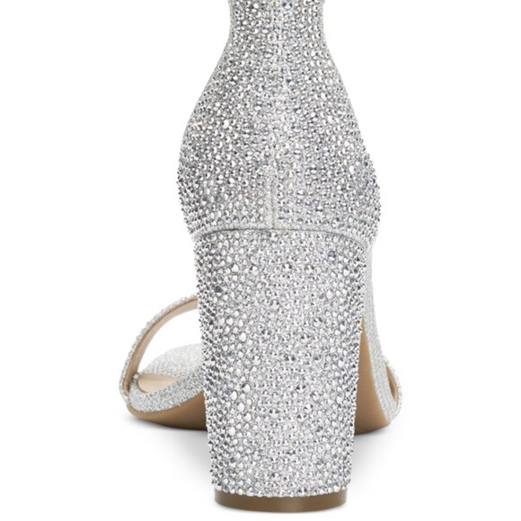 INC Silver Crystal Rhinestone Block Heel Two-Piece Sandals 9 - Picture 3 of 14